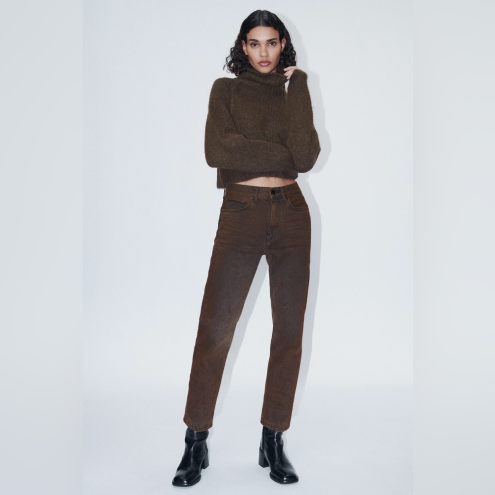 Zara Slim Distressed Cropped Straight Leg Jeans